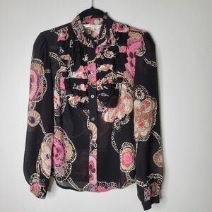 Trina Turk Black and Pink Button Down Shirt